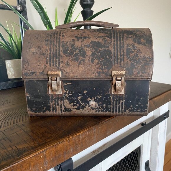 Thermos Other - Vintage Thermos black metal dome lunchbox distressed rusty look collectible